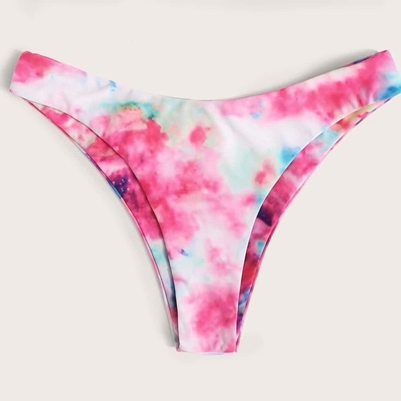 Tie Dye Ruched Bandeau High Cut Bikini Swimsuit - Picture 4 of 6